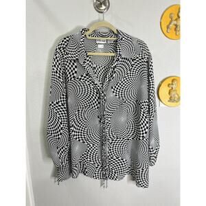 Millennium Black White Optical Illusion Blouse Womens Size 18 Button Front